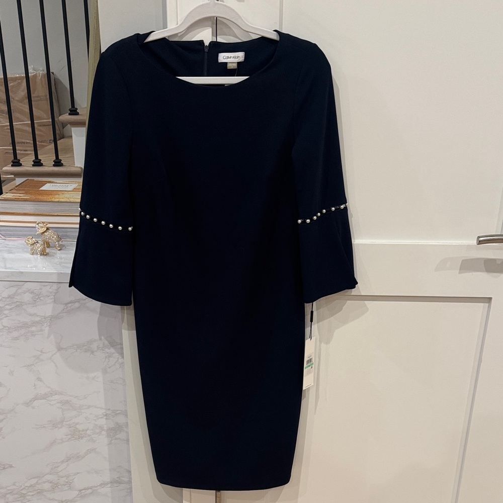 Calvin Klein Navy Dress with Pearl Details
